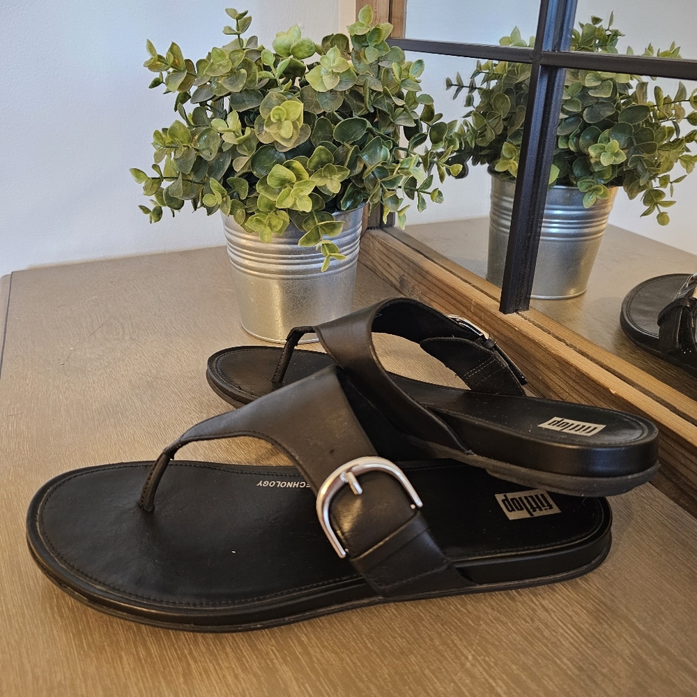 FITFLOP Gracie Black Leather Sandals Sz 9